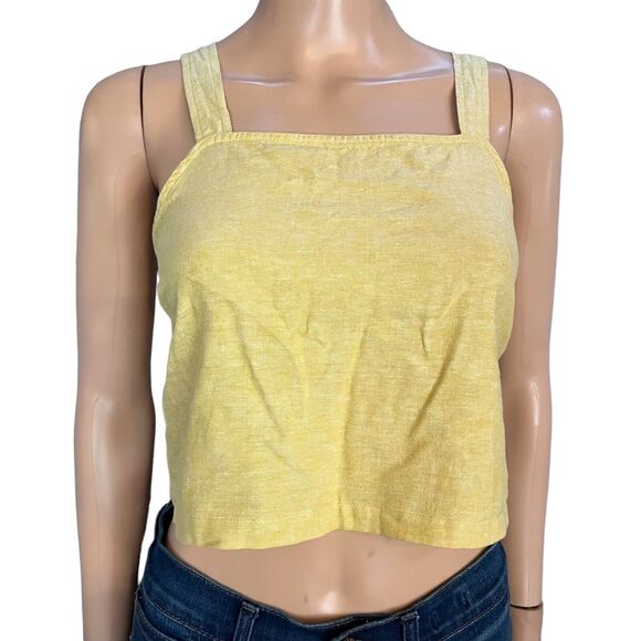Marine Layer Tops - Marine Layer Crop Top Linen Blend Square Neck Side Buttons